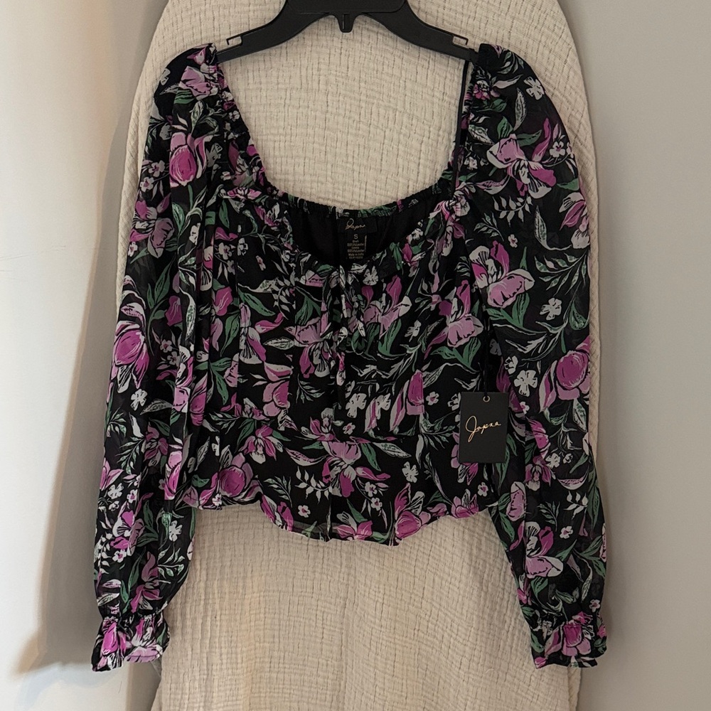 Black and Pink Floral Blouse